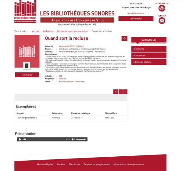 Page Livres du portail des Bibliothèques Sonores